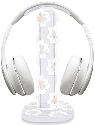 DiyGody Headphone Stand Gaming Headset Holder, Unique White Camellia Pattern Clear Earphone Stand, Desk Accessories for All Headphones Size