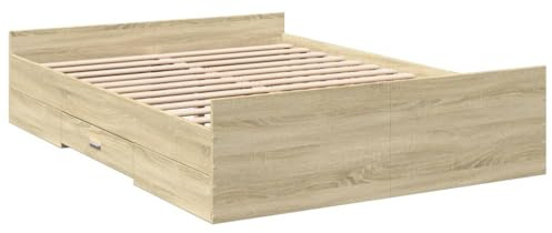 vidaXL Cama con Cajones, Somier Doble de Invitados, Estructura de Cama, Mueble para Dormitorio, Madera de Ingeniería Roble Sonoma 135x190 cm