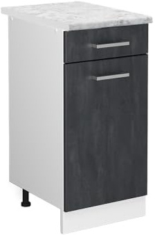 Vicco Küchenunterschrank R-Line, Schwarz Beton, 40 cm | 1 Schublade · AP Marmor inkl. · Höhenverstellbare Füße · ✓ Leichter Zugriff · ✓ Frei kombinierbar