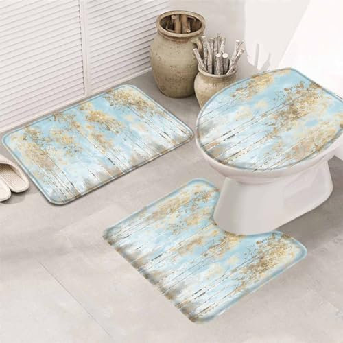 Set 3 Teilig Badvorleger Pflanzen Stil Ästhetik Baum Badgarnitur Badematten Weiche Waschbar Badezimmer Set, Für Dusche, Badezimmer