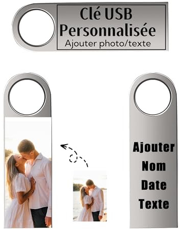 Clé USB Personnalisée - Cle USB avec Gravez Vos Textes - Transfert De Ficher Rapide - USB 2.0 Drive Clef USB, 32Go/64Go/128Go (A-128Go)