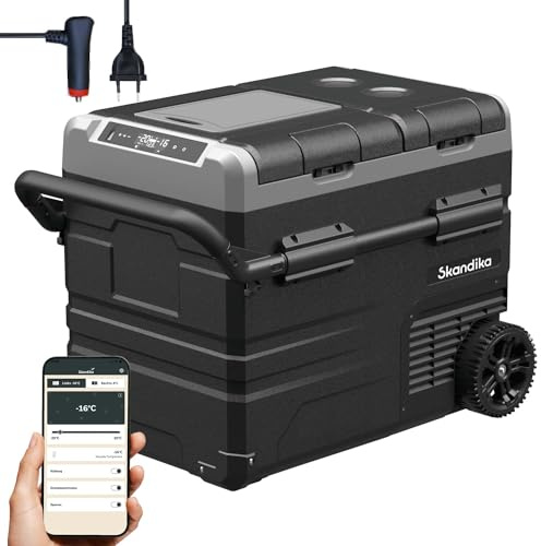 Skandika fryslåda Routa 45 L | kompressor kylbox +20° till -20 °C | appkontroll, 2 zoner, bilkylskåp med 2 fack, tyst, eko-mode | campingkylskåp för bil, lastbil, buss, campare