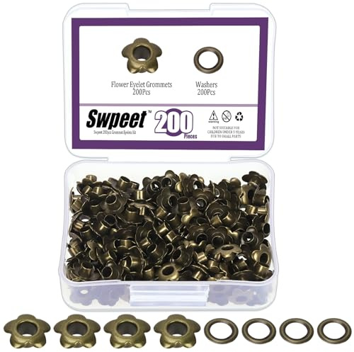 Swpeet Flower Eyelet Grommets Lot de 200 œillets en métal pour réparation de toile, cuir, rideaux Bronze 5 mm