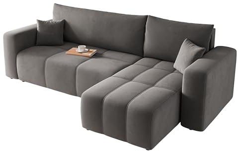 GREKPOL Sofa mit Schlaffunktion 145x248 - Dunkelgrau Ecksofa mit Schlaffunktion und Bettkasten - Sofa 3 Sitzer - Schlafsofa - Couch - Schlafsofa mit Bettkasten
