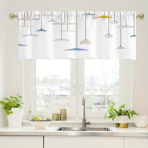 Whoiy Kurze Gardinen Weiss 1 Stück 45 cm Höhe, Scheibengardine Küche Halbverdunkelnde Polyester Modern Bistrogardinen Bedruckt Wohnzimmer Landhaus Küchengardine 45x152cm