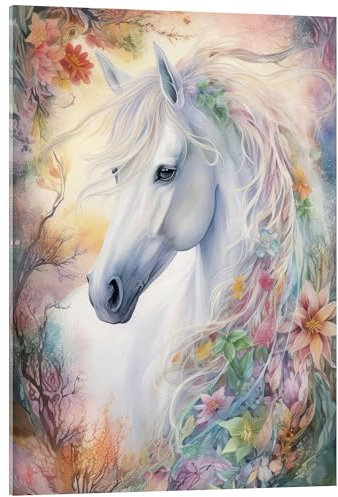 Posterlounge Traumhaftes Pferd mit Blumenmähne Acrylglasbild von Dolphins DreamDesign 30 x 40 cm Bunt Wandbilder Wanddeko