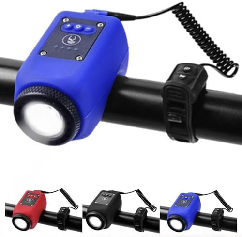Campanello elettronico per mountain bike, torcia elettrica notturna per ciclismo, impermeabile, allarme 110 db, altoparlante per bicicletta ricaricabile USB, clacson per bici per adulti forte (blu)