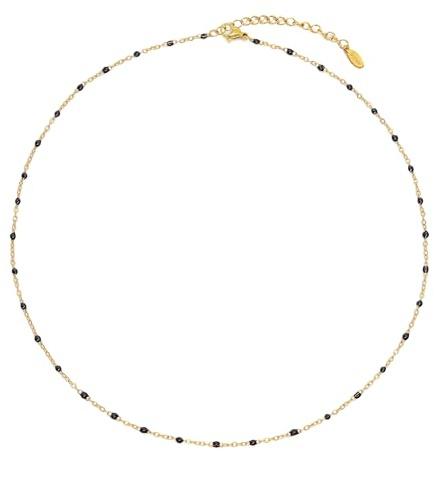 HMOOY Collier ras du cou en perles colorées pour femmes, collier ras du cou en perles rondes plaqué or 14K, bijoux de mariage de plage et de bal de promo (Or, Noir)