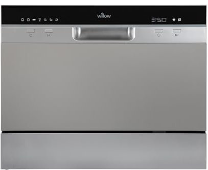 Willow WTTD6S 55cm Tabletop Dishwasher with 6 Place Settings, 7 Programmes, Delay Function, Cutlery Basket, LED Indicator - Silver