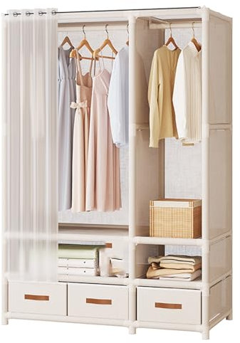 LYHXYLFT Kleiderschrank, Tragbarer Schrank, Großer Schrank-Aufbewahrungsorganisator, Geeignet for Garderobe, Schlafzimmer, Schlafsaal, Wohnung, Zimmer, Hotel(White)