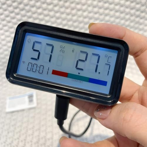 Termometro e igrometro WiFi, monitor di umidità della temperatura ambiente, notifiche app, display retroilluminato, compatibile con sistemi Smart Home (nero)