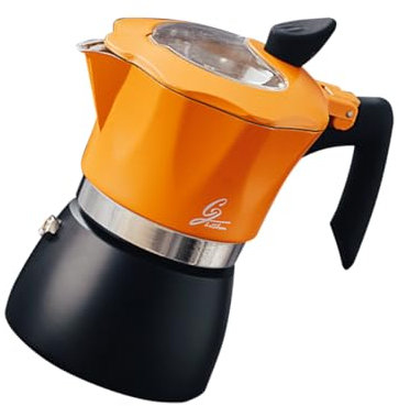 OKUMEYR 1pezzi Caffettiera Italiana Manuale Design Elegante Nero e Arancione Potenza Di Estrazione Per Caffè Espresso Aromatico Per Casa e Ufficio