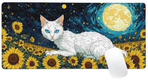Blanc Tapis de Souris XXL 1600x800, Tapis de Souris Chat, Tapis Souris pour Clavier et Bureau, Étendu Tapis de Souris Gamer, Lavable Surface, Base Antidérapante, Améliorer Précision et Vitesse Z2-800