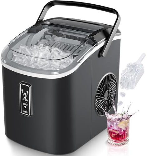 EUHOMY Ice Maker Machine, Self-Cleaning Ice Cube Maker, Produces 9 Cubes in 6 Minutes, 2 Ice Cube Sizes, 12 Kg/Day, Portable Ice Maker with Handle, Basket, and Scoop, Ice Machines for Home, Kitchen