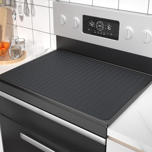 Hitzebeständig Kochfeld Matte,Herdabdeckplatte,Wasserdichte Abdeckung für Induktionskochfeld,Silikon-Herdmatte für Glasplatte,Stove Top Covers for Electric Stove (Schwarze-Welle, 70x50cm)
