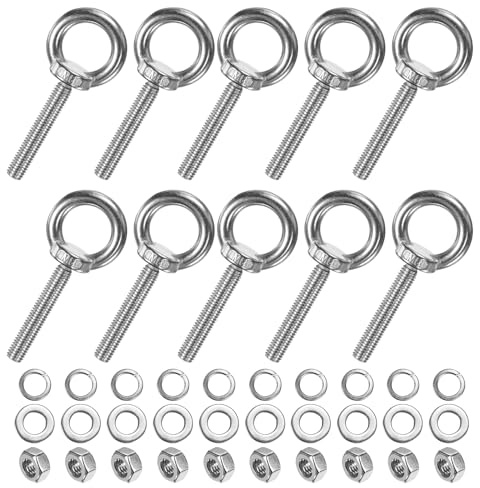 M METERXITY 10-Sets Boulons À Oeil En Acier Inoxydable M8x50mm Boulon À Oeil À Épaulement Avec Écrous Rondelles Filetage Mâle Anneau Boulons À Oeil Longueur 1.97 Pouce pour Suspension/Fixation