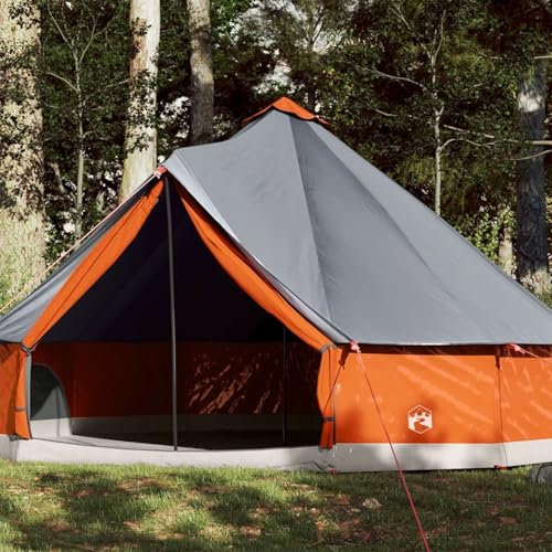 Gecheer Tipi-Familienzelt Campingzelt Tunnelzelt Hauszelt 12 Personen Grau und Orange Wasserdicht