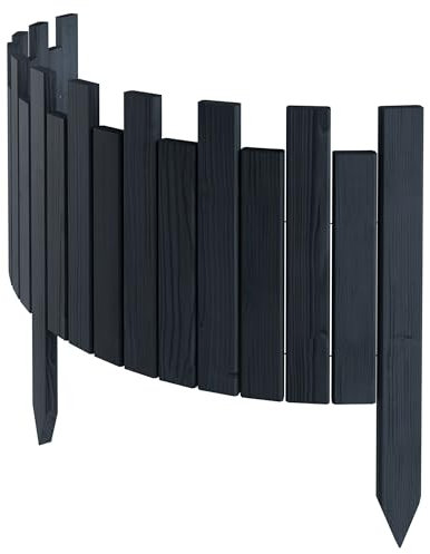 Bordure de Jardin en Bois Clôture d'Extérieur 100 cm x 30 cm Anthracite Barrières de Jardin Piquets d'ancrage Bordure de Gazon Palissade