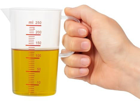 CHEFZOCO Jarra Medidora, Vaso medidor, Recipiente medidor para la cocina, Apto para calentar en microondas, Asa Ergonómica, Capacidad de 250 ml, Plástico, Transparente