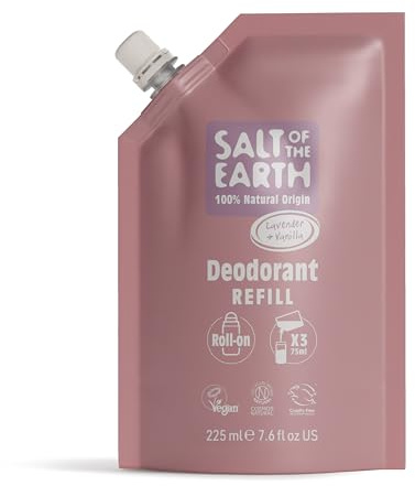 Salt of the Earth – Nachfüllpackung für natürliches Deo-Roller | Lavendel & Vanille nachfüllbeutel mit 225ml - Vegan und tierversuchsfrei - Lang anhaltender Schutz