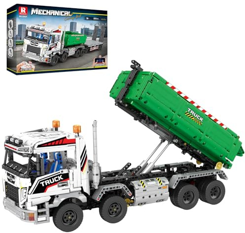 Reobrix Muster Hakenkran Bausteinset 22021, ferngesteuertes LKW-Fahrzeugset für Erwachsene und Jungen, APP- und ferngesteuertes Transport-LKW-Bauspielzeug, DIY-Lerngeschenk für Kinder ab 14+