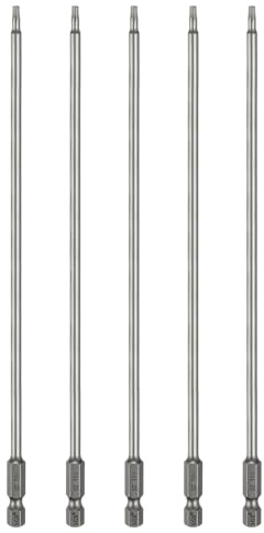 QUARKZMAN 5Pz T10 Punte Cacciaviti Torx 8 (200mm) L Set Precisione | Gambo Esagonale 1/4, Magnetiche, Senza Foro, Antimanomissione, a Stella a 6 Punte, in Acciaio S2, per Uso Industriale