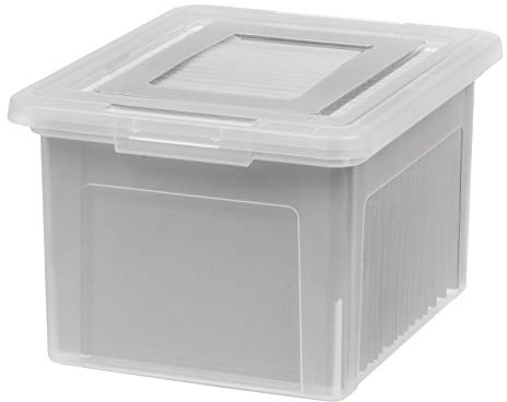 IRIS USA File Box, Plastic File Boxes With Lids, Document Organizer for Letter/Legal File, Document Box, Storage Bin For Hanging Files, Secure Latching Lid Stackable BPA-Free, Clear 35 Qt. 1 Pack