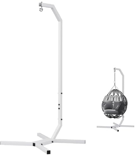 QLS Hängesessel Gestell aus Stahl mit Haken 203 cm Stabil bis 100 kg Outdoor Weiß