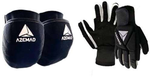 L'Estel Skates Azemad Lot de gants + genouillères Azemad Eclipse pour joueur de hockey et rollers Noir Taille L