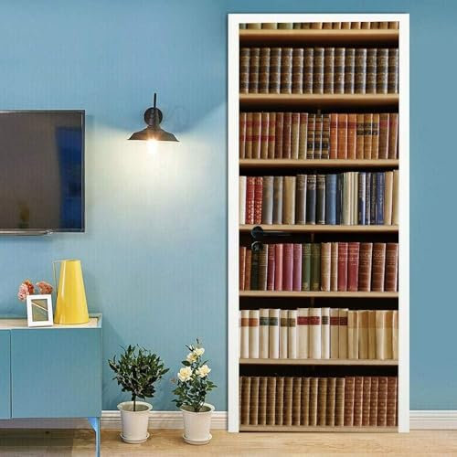 3D Türtapete Bücherregal Im Retro-Stil 90 X 210 Cm Selbstklebend Türposter Türaufkleber Fototapete Abziehen Und Aufkleben Türfolie Poster Tapete - Kinderzimmer Wohnzimmer Küche Schlafzi-385288977043
