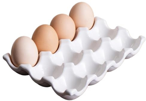 Jorzer Huevera de cerámica Bandeja de cerámica Resistente al Calor para 12 Tazas Bandeja de Almacenamiento Decorativa fácil de Limpiar para encimera Cocina y refrigerador.
