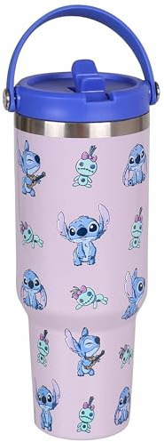 Disney Stitch Grand mug thermique avec couvercle et embout, acier inoxydable, mug de voyage avec anse 1,18l (C)