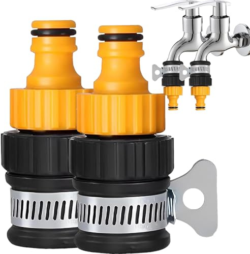 Universal Hose Tap Connector, 12-16mm Kitchen Tap Hose Connector with Adjustable Stainless Steel Collar, Durable & Leak-Proof, Perfect for Indoor Outdoor Restroom Garden (Universal, 2, Count)