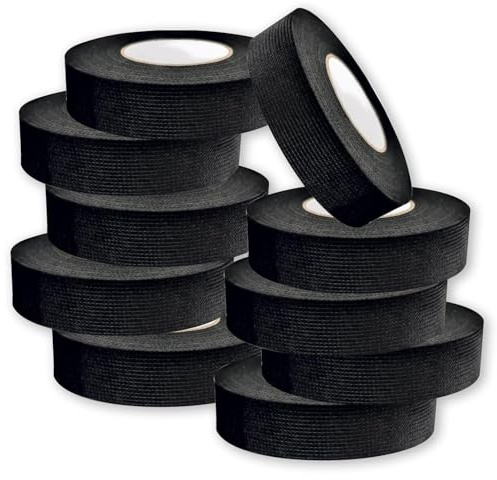 Wiring Loom Harness Cloth Fabric Tape, 10 Packs Electrical Tape, 19MM X 15M Heat Resistant Tape for Electrical Automotive, Flame Resistant Electric Tape for Home DIY, Repairs and Equipment