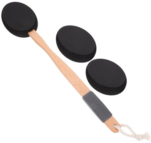 HAMPPLIES Spazzola Per La Schiena Con Manico in Legno e Testine in Eva, Applicatore Di Lozione Posteriore Esfoliante Per Doccia, Set Con 3 Testine, Adatta a Uso Quotidiano Per Corpo, Collo e Spalle