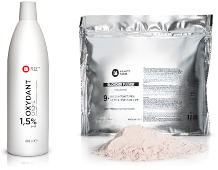 Blondierungspulver Rosa 500 g + Entwickler 1,5  Prozent 1 L – Staubfreies Blondierpulver Set – Aufhellung bis zu 9+ Tonstufen – Haaraufheller Kit - mit ANTI-YELLOW MOLECULES