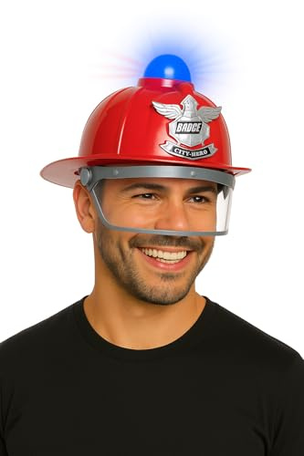 MIMIKRY Feuerwehr-Helm mit Sirene und Blinklicht rot/blau blinkend Erwachsene Partyzubehör JGA Junggesellenabschied Party Kostüm-Zubehör