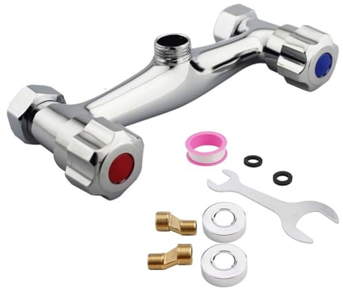 FACAIIO Duscharmatur mit 2 Griffen, verchromt, Messing-Auslaufventil, 150 mm Lochabstand, heiß und kalt für Wasser