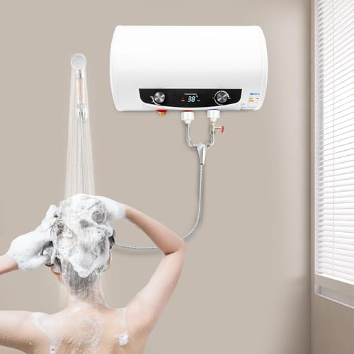 Scaldacqua elettrica da 50 l, scaldabagno elettrico, 220 V, 2000 W, scaldabagno istantaneo con doccetta e tubo, riscaldatore orizzontale in acciaio inox, per bagni e parrucchieri