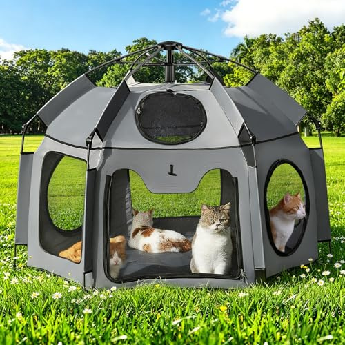 Rywell Faltbares Katzengehege Indoor Outdoor, 6-eckig, 1-Sekunden-Aufbau