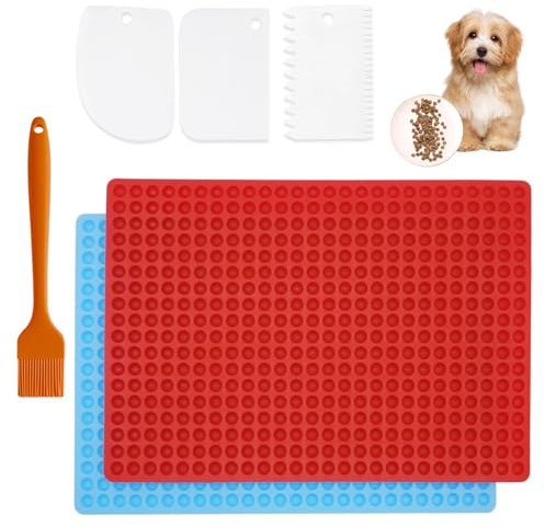 2 Stück Backmatte Hundekekse, 468 Gitter Hundekekse Backform mit Teigschaber und SilikonbüRste, Wiederverwendbare Hundebackmatten Silikon Hundeleckerli Backmatte, Backmatten für Hundeleckerlies