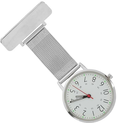 Ciieeo Reloj de Bolsillo para Enfermeras Broche Metálico Plateado, Resistente de Acero Inoxidable, Diseño Práctico para Uso Hospitalario, Reloj Colgante de Solapa, Precisión Médica