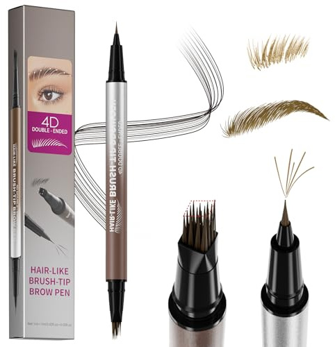 2-In-1 Dual-Ended Augenbrauenstift Härchenzeichnung, Präziser Microblading Augenbrauenstift Mit Doppelspitze, Wasserfest & Langanhaltend, Natürliches Haarähnliches Ergebnis, Leichtes Auffüllen（Braun）