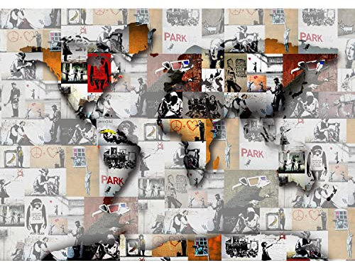 Runa Art Fototapete Banksy Mosaik 352 x 250 cm Vlies Tapeten XXL Moderne Wandtapete Wohnzimmer Schlafzimmer Braun 9167011a
