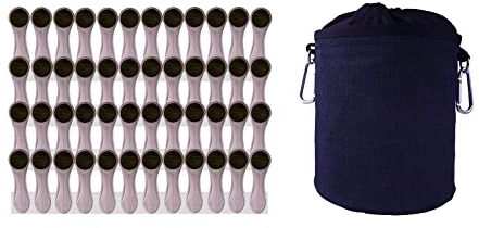 48 Wäscheklammern Soft Grip Softgrip Soft Touch Softtouch und 1 Wäscheklammerbeutel (48xSilber, 1xSchwarz)