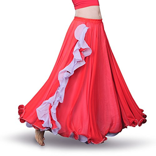 ROYAL SMEELA Bauchtanz Rock Flamenco Rock Bauchtanz Kostüm Damen Bauchtanz röcke Chiffon Schlitz Maxirock Doppelt Schicht Rüschen Big Swing Rock Zigeuner bauchtänzerin röcke Sexy Bauchtanz Kostum