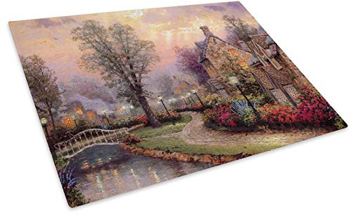 Colourful Country Cottage Glass Chopping Board Kitchen Worktop Saver Protector
