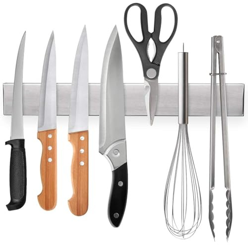 Ninonly 12 Inch Magnetic Knife Strip, Premium Stainless Steel Wall Mounted Kitchen Knives Bar,Space-Saving Powerful No Drilling Magnetic Knife Rack for Home Kitchen Utensil Holder & Tool Holder