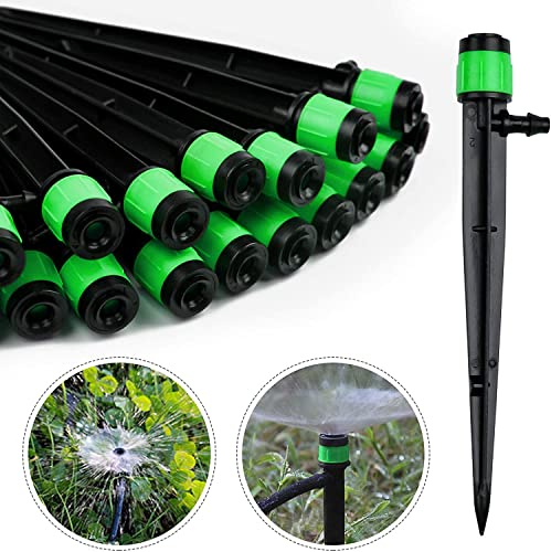 Kalolary 100pcs Garten Bewässerung Tropfer 360 Grad Einstellbare Bewässerung Sprinkler für 1/4 (4-7 mm) Tröpfchenbewässerung Tube für Garten, Gewächshaus, Rasenbewässerung (grün)