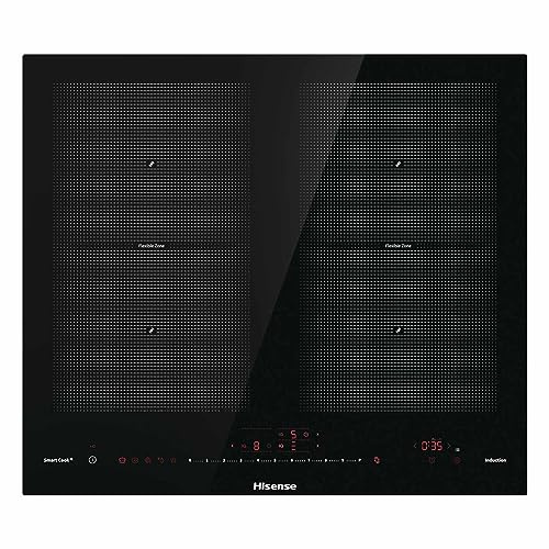 Hisense I6456CB Plaque d'induction, 4 zones, zone souple, design Minimaliste, plan de travail de 60 cm, blocage pour enfant, résistant aux rayures avec finition biseautée